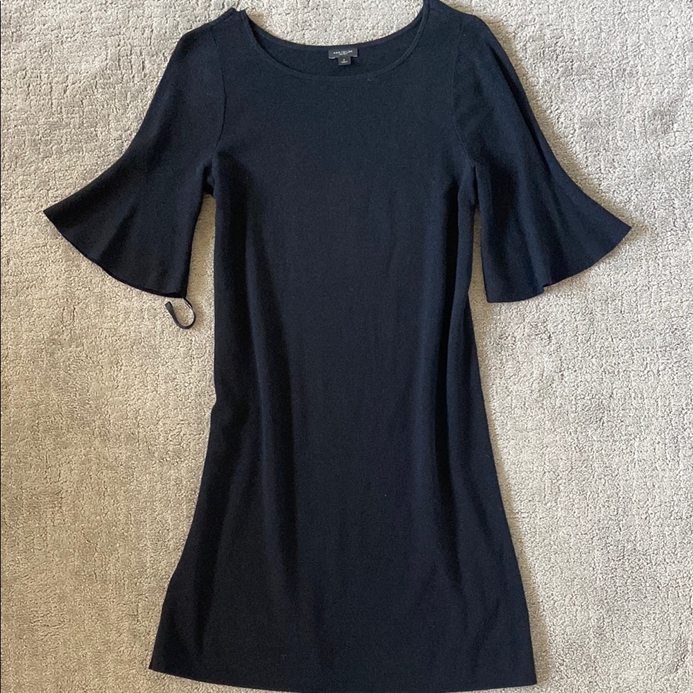 Ann Taylor Black Sheath Dress with Bell Sleeves